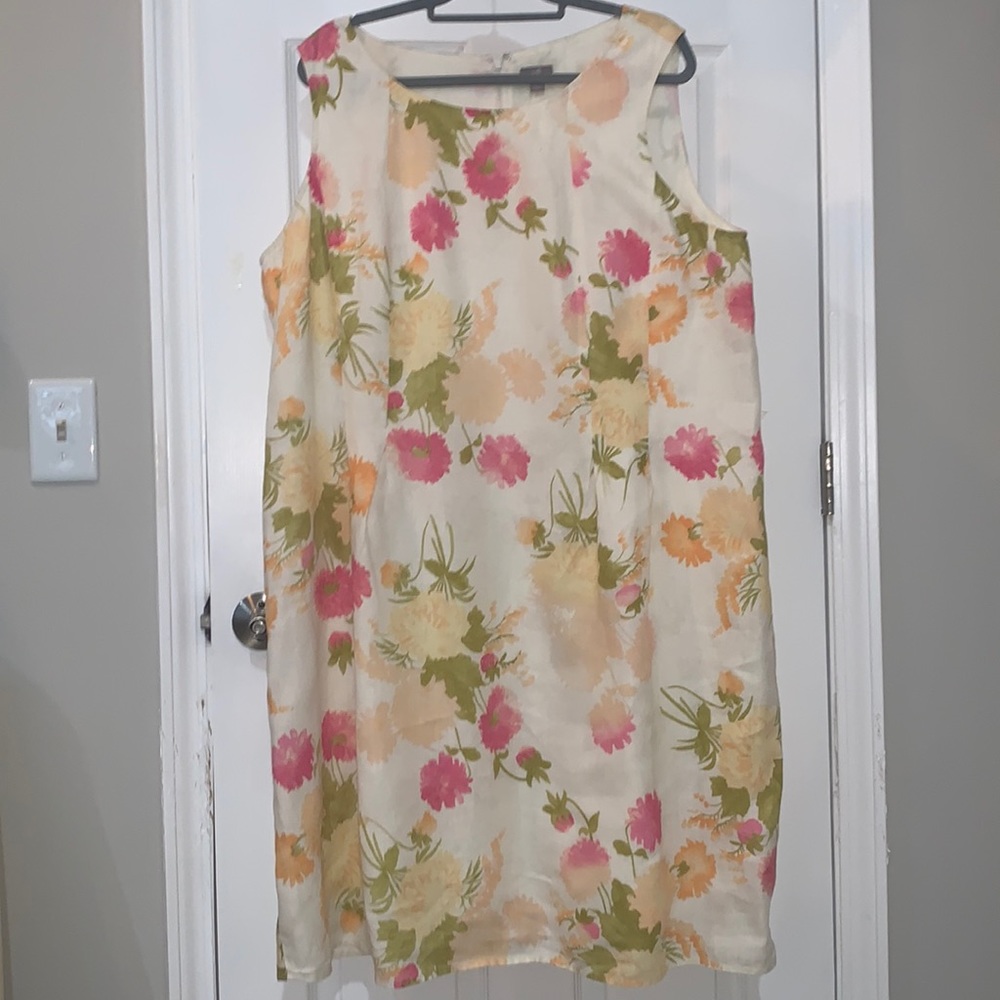 J Jill 100% Linen Floral Sheath Dress